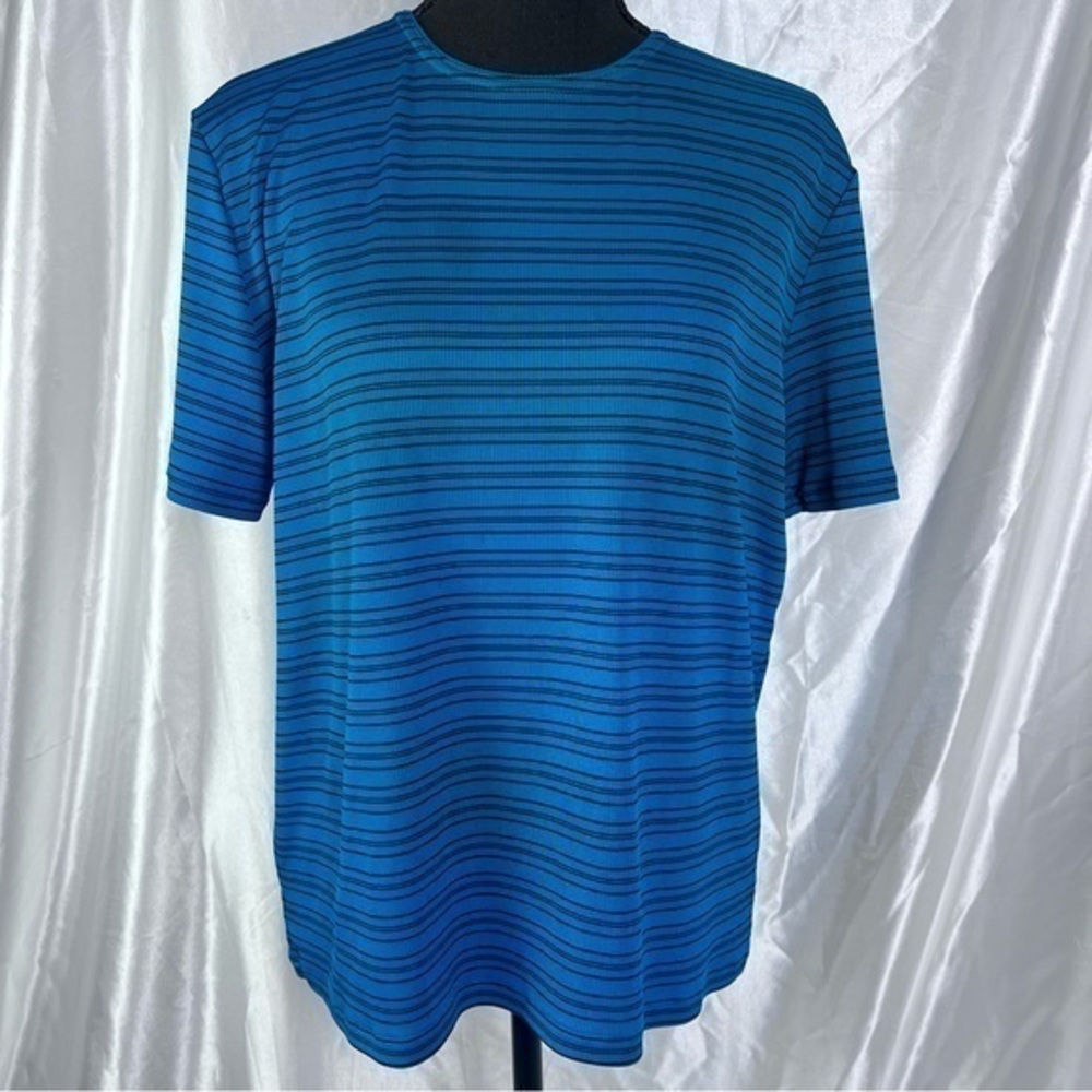 Vintage Y2K Electric Blue Rib Knit Stripe Baby Tee XXL 90s Grunge Stretch Top - Picture 2 of 9